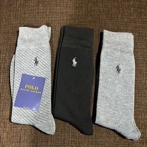Polo by Ralph Lauren Men's Black and Gray Dress Socks. 3 pack